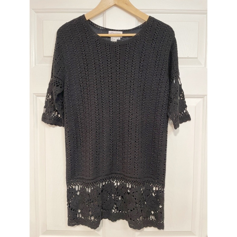 Reflections Spiegel Crochet Lace Cover Up Tunic Shirt Black Lightweight M Beach